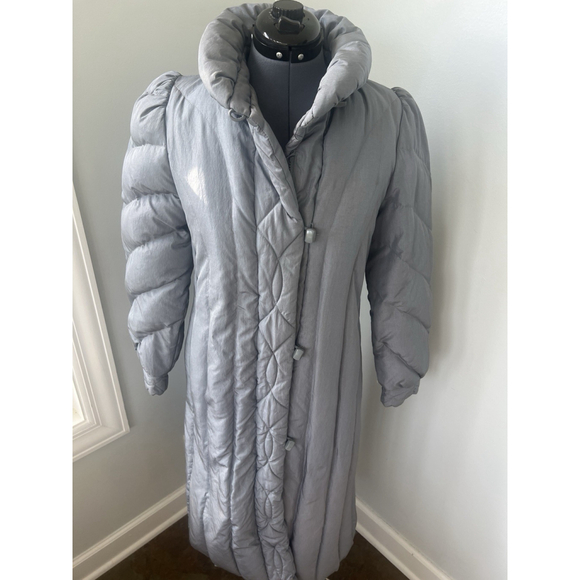 Vintage Windsor Bay S Long Gray Puffer Coat JC Penney Quilted Winter Jacket 70s - Picture 3 of 16